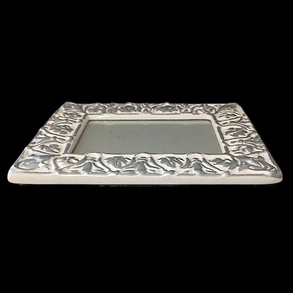 Ornate Picture Frame Ceramic Silver White Wash Detail 5x7 Victorian Deco Style - Picture 9 of 16